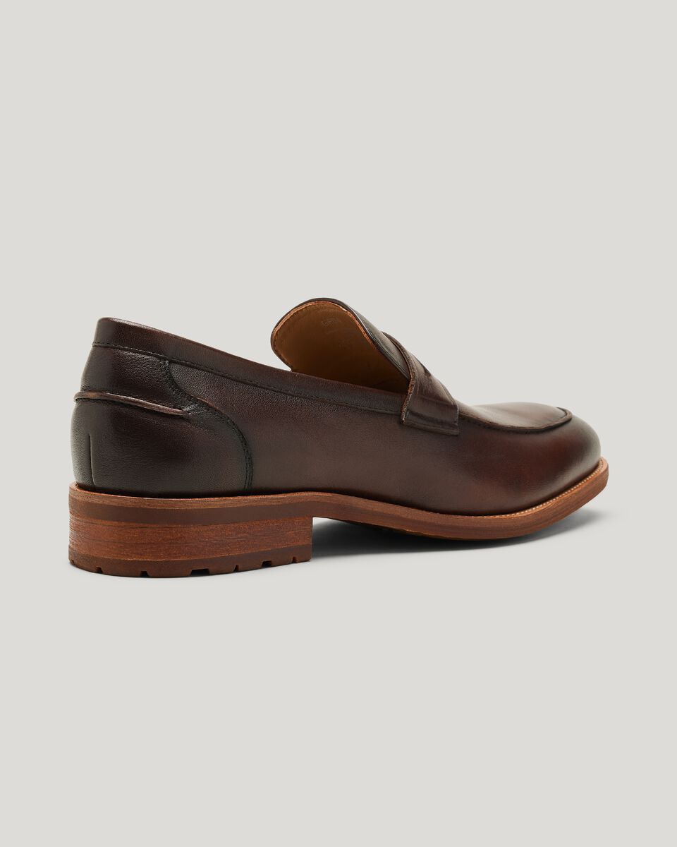 Leather Penny Loafers With Bolder Tread, Brown, hi-res